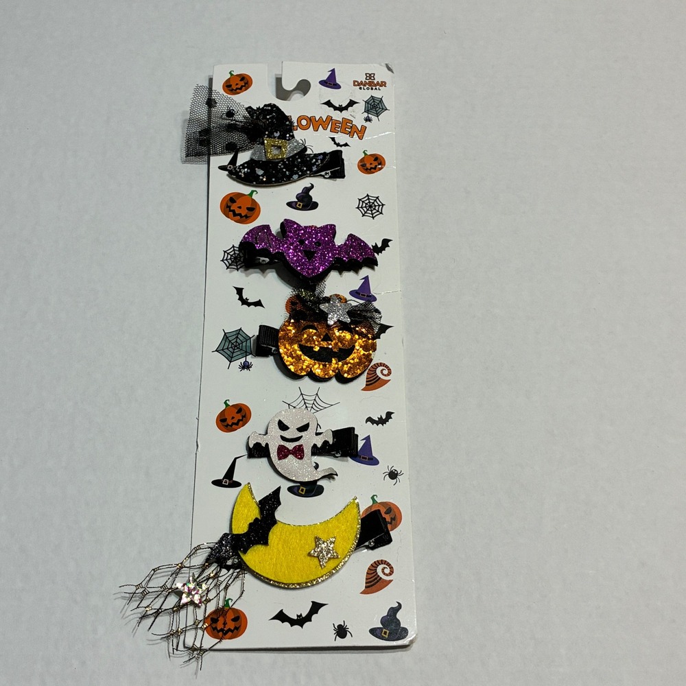 Danbar Global Halloween Glitter Hair Clips Set Witch Bat Pumpkin Ghost Moon Kids